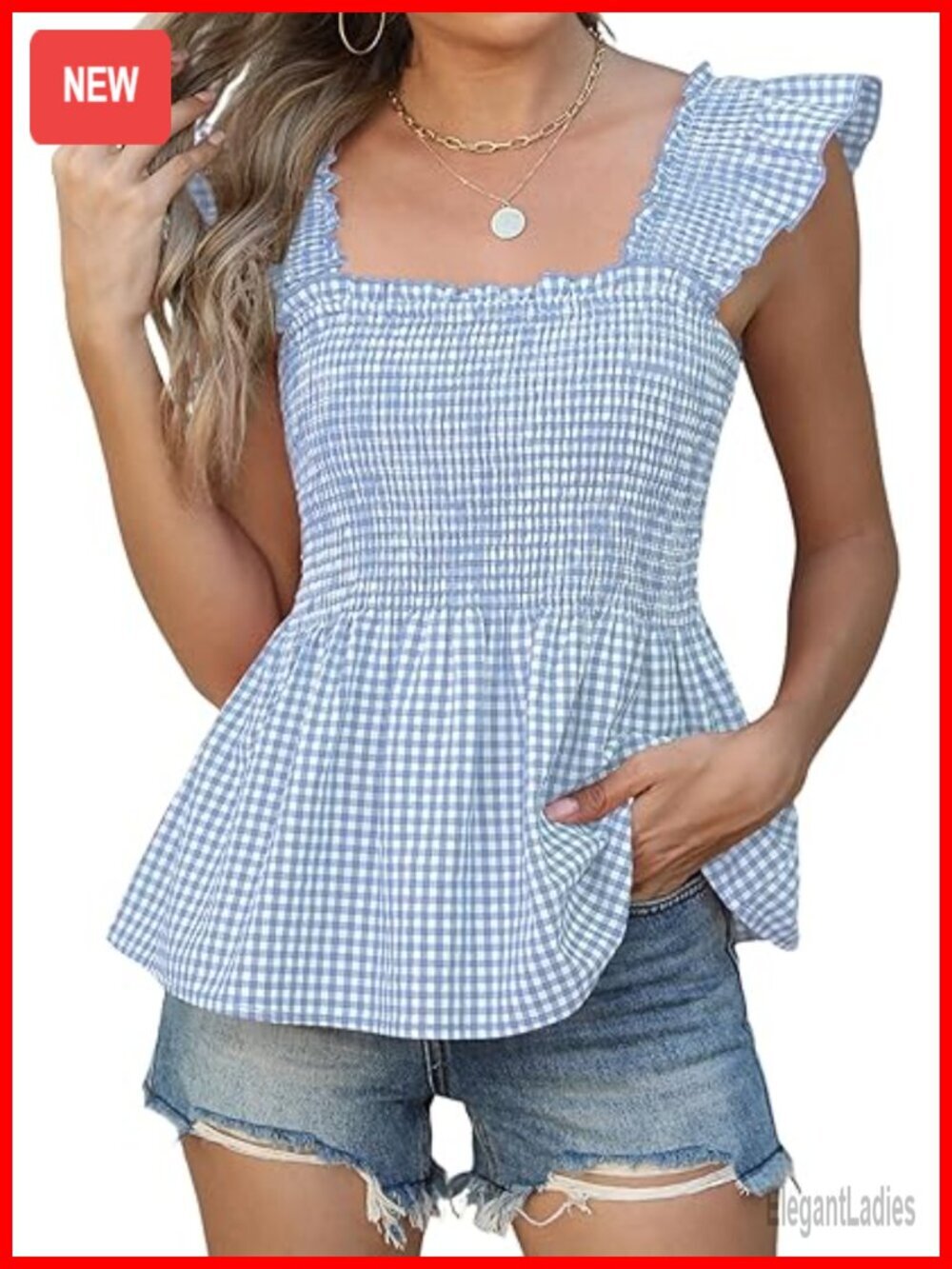 Ruffle Flying Sleeve Smocked Square Neck Tank Top Blouse Babydoll